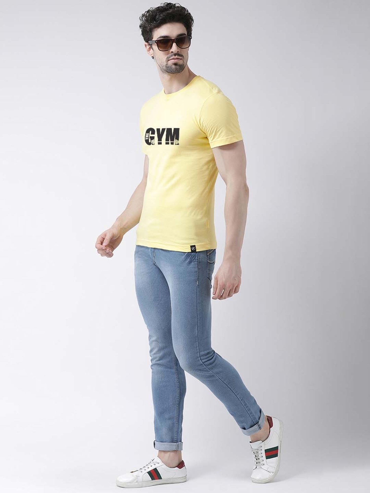 Friskers Yellow Cotton Slim Fit Printed T-Shirt