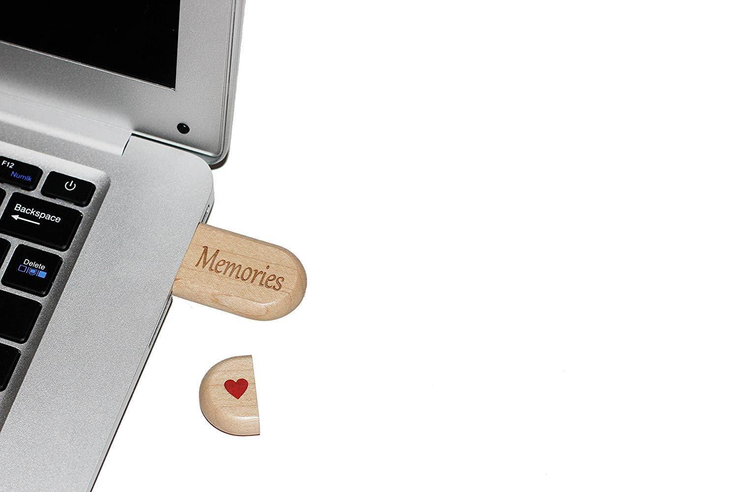 Wood 128gb Flash Drive Gift with Display Box "Thank you for the...Memories" 2.0 Gift USB with Bow-Tied Gift Box
