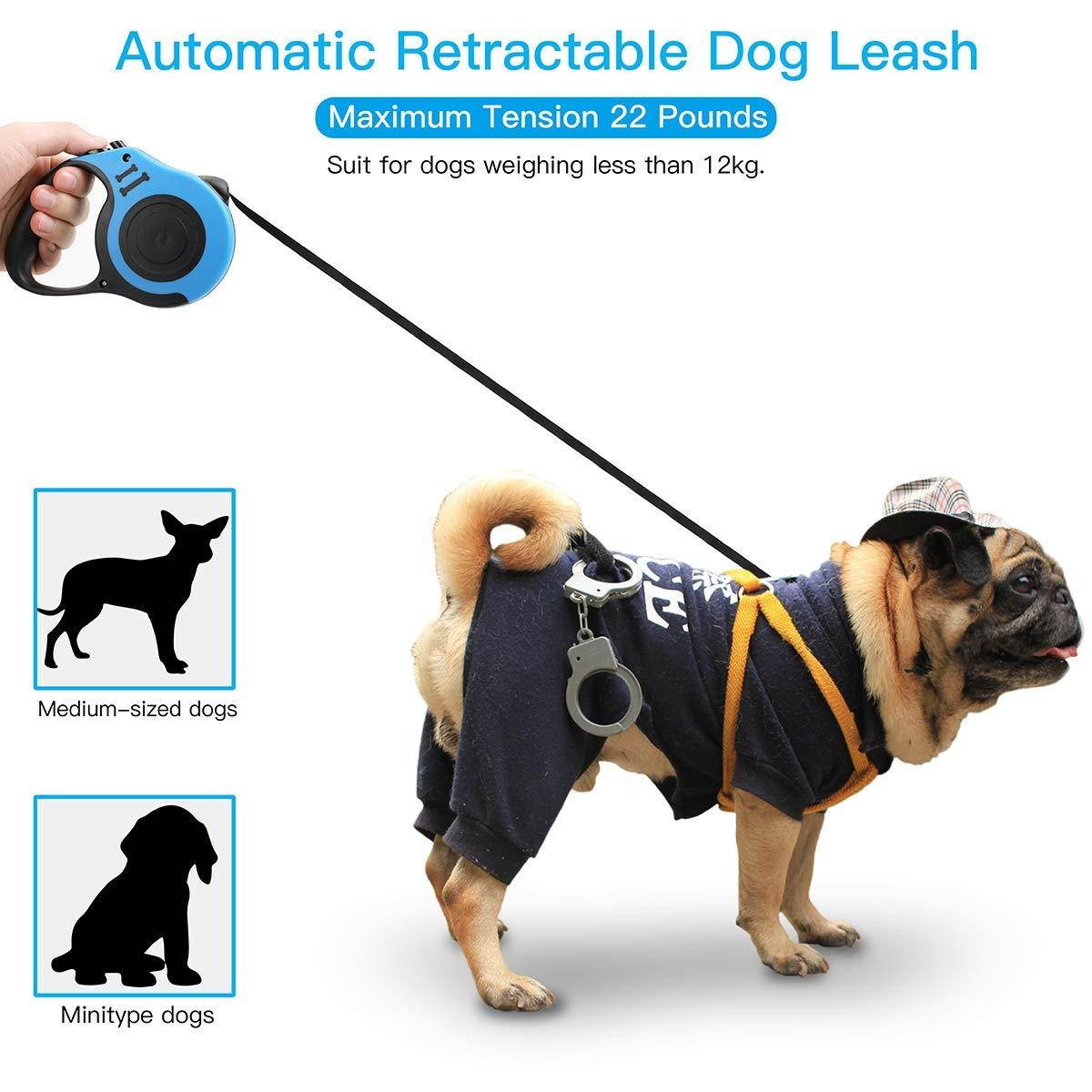 AICase Bone Printing Retractable Dog Leash Pet Lead Tape Automatic Extendable Traction Rope 5m Long Nylon One Button Break & Lock, Tangle Free, Perfect Control for Small Medium Dogs Cats