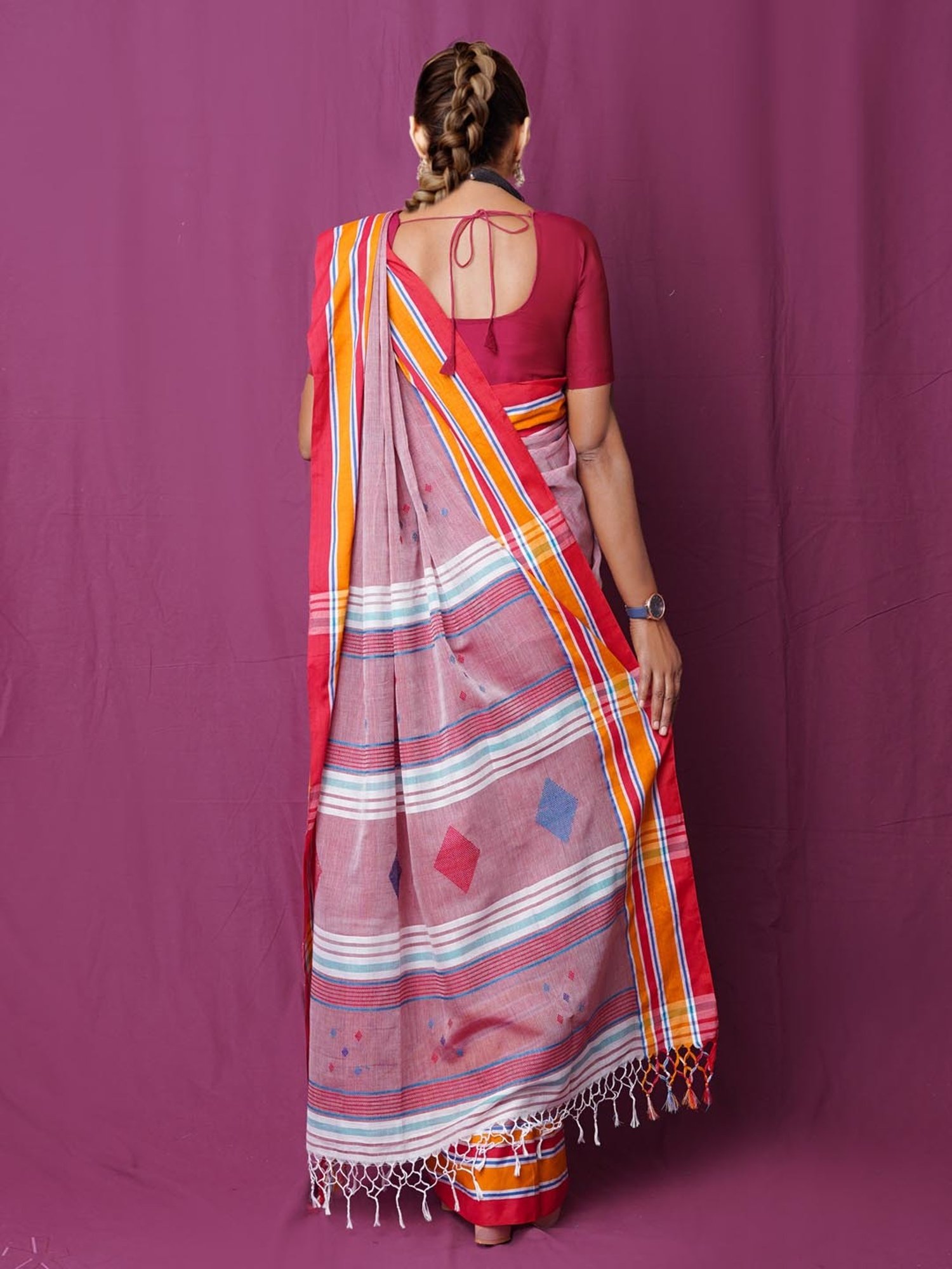 Unnati Silks Pink Cotton Woven Saree With Unstitched Blouse
