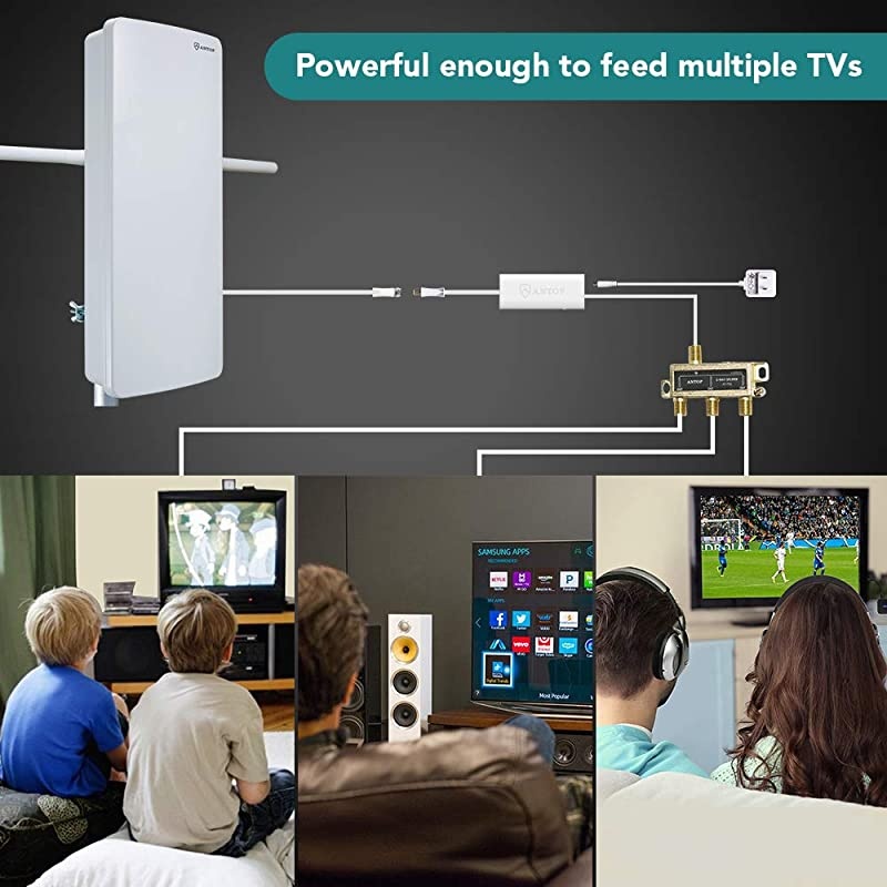 Big Boy&rdquo; AT-400BV Outdoor/Indoor HDTV Antenna, Smartpass Amplifier, 85 Miles Range,UHF/VHF Range Enhanced, Built-in 4G LTE Filter, Support 4K 1080p Channels & All Older TV's, 40ft Coax Cable