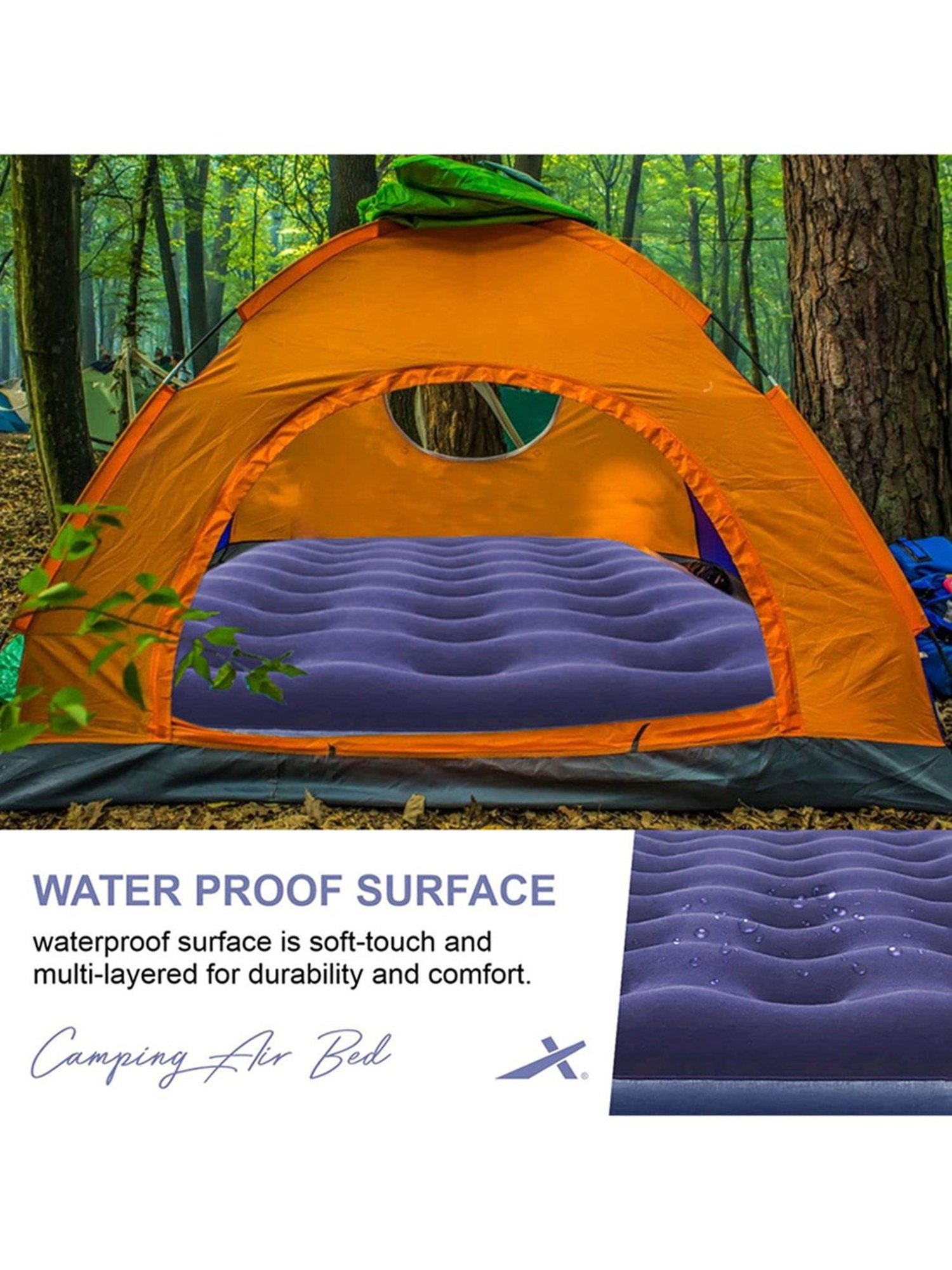 Vector X Camping-Tracking Inflatable Air Bed Mattress with Foot Pump (Blue) Size - 191x73 cm