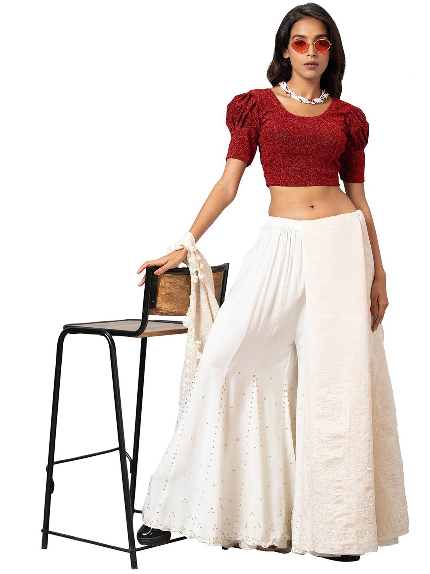 Salwar Studio Red Textured Readymade Blouse