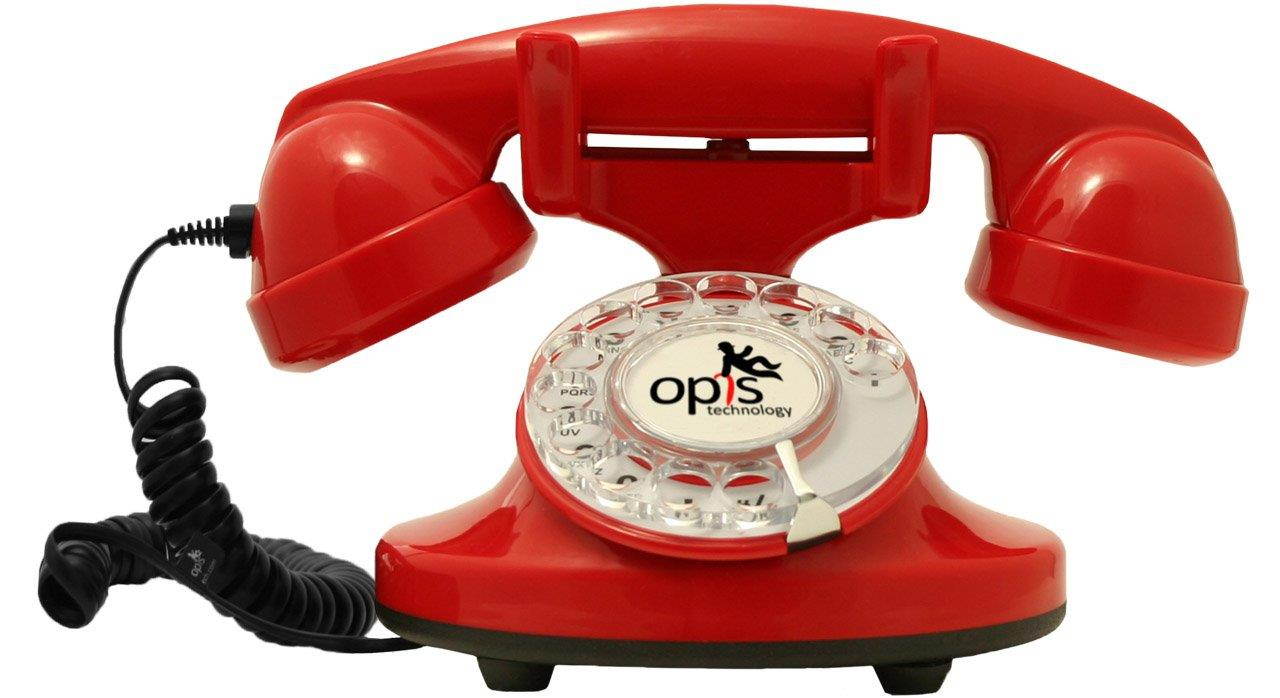 OPIS FunkyFon cable: Rotary dial disc telephone in the sinuous style of the 1920s with modern electronic bell (red)