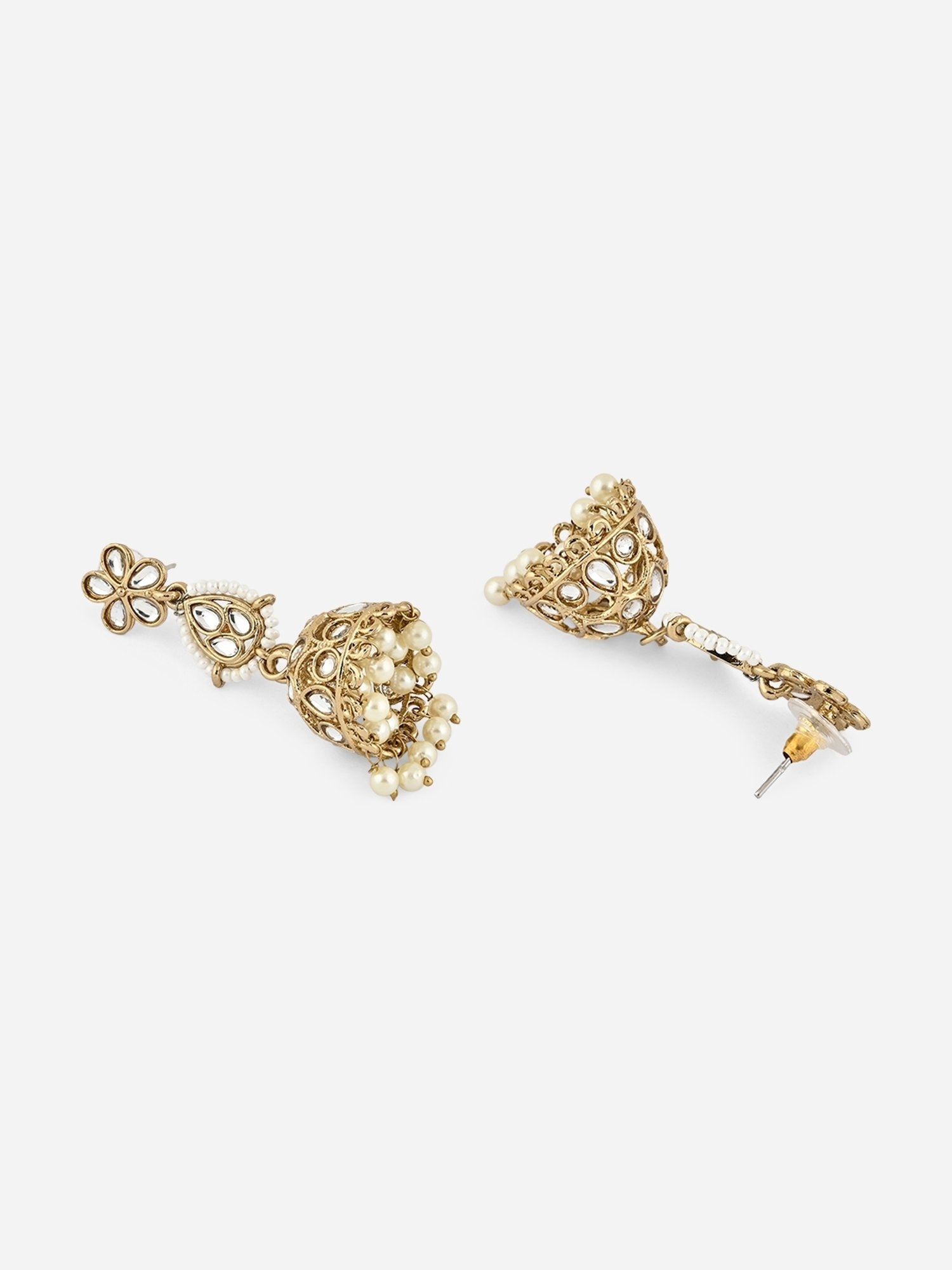 Fida Gold Plated White Pearls Jhumki Earrings for Women