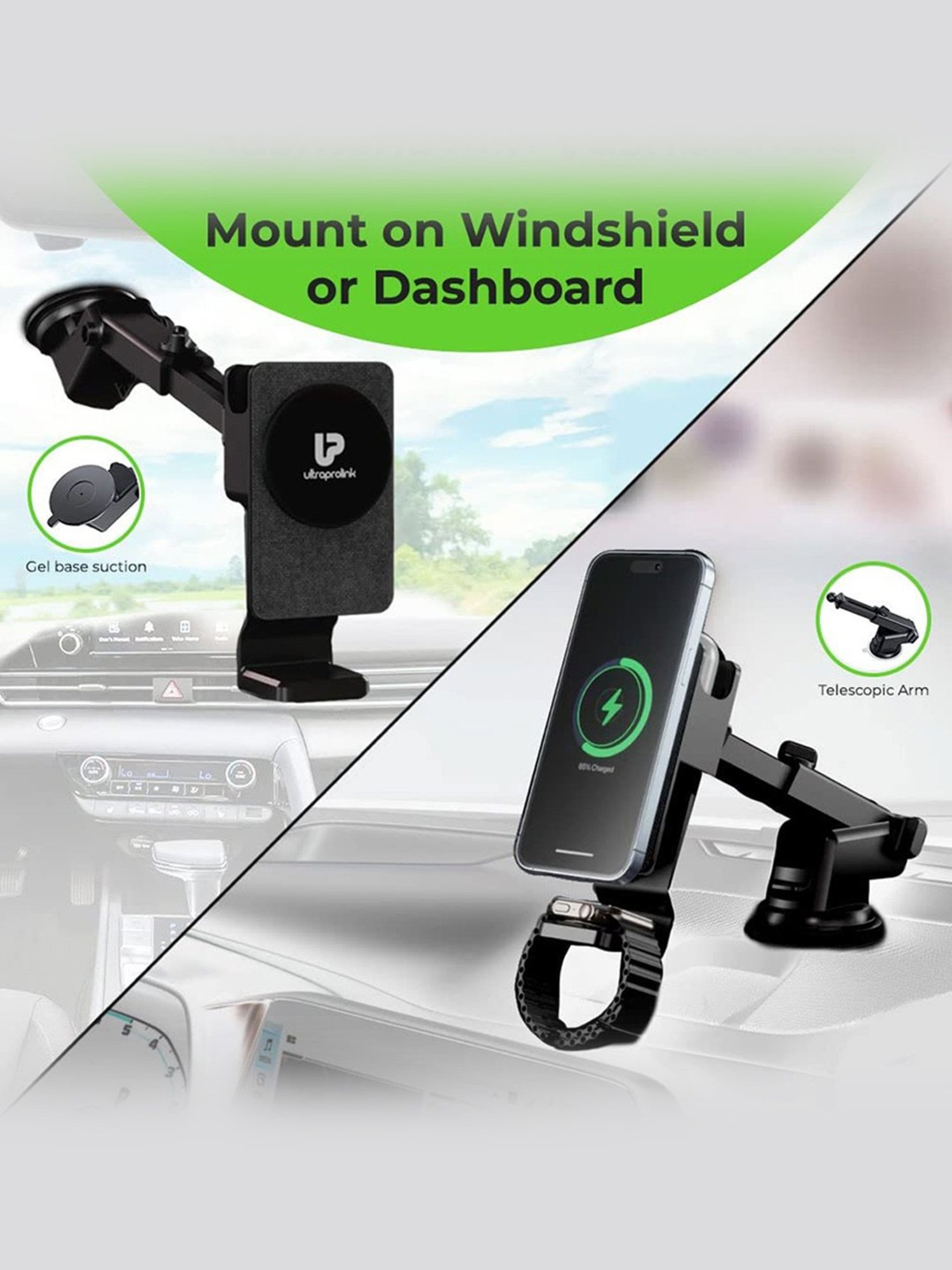 ULTRAPROLINK Vylis Auto20 UM1140, 20W Mag-safe 3-in-1 Wireless Car Charger Dock (Black)