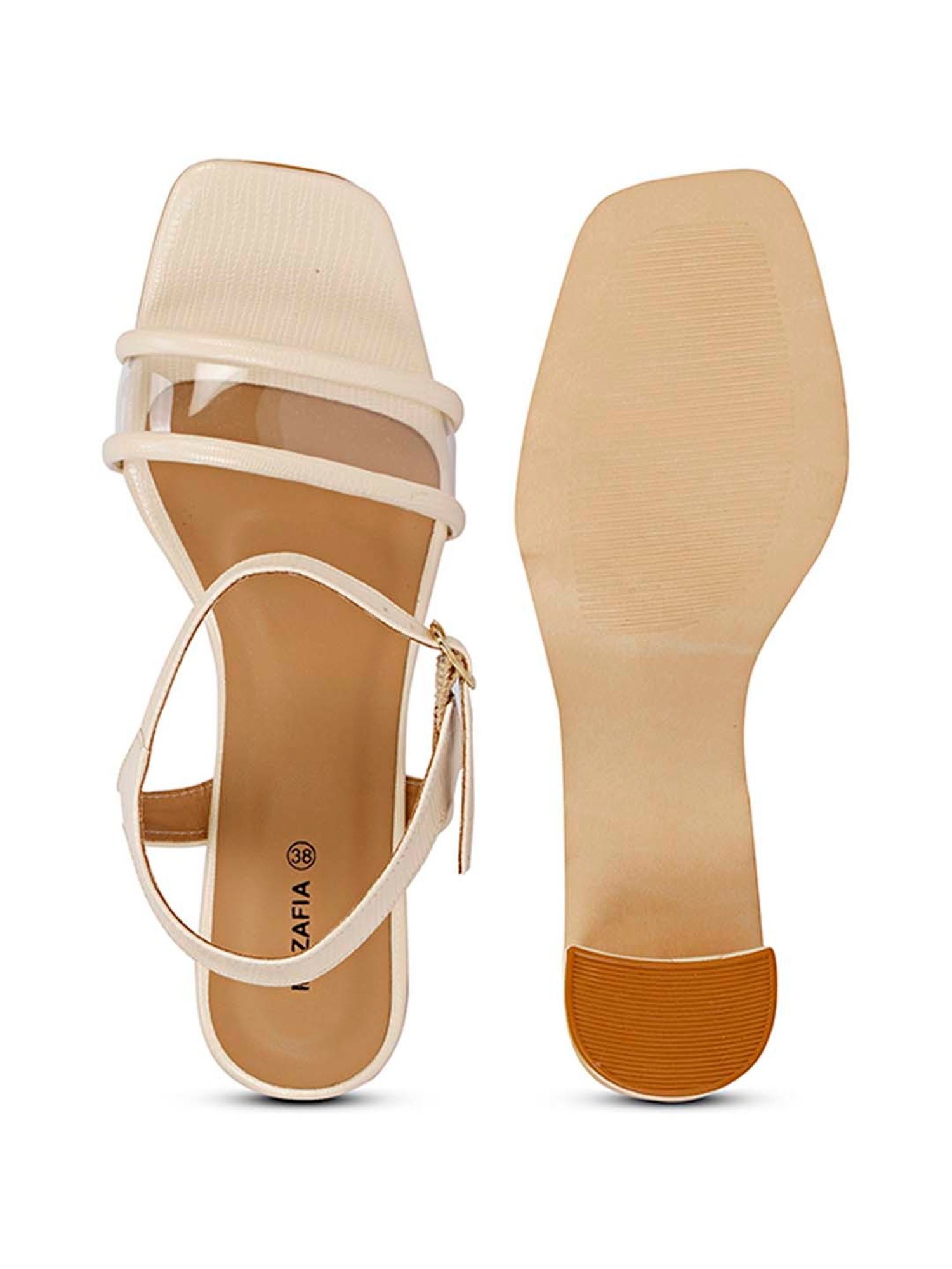 Mozafia Women's Beige Ankle Strap Sandals