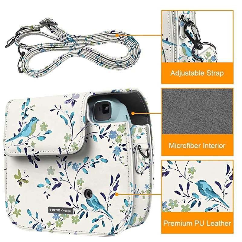 Protective Case Compatible with Fujifilm Instax Mini 8 Mini 8+ Mini 9 Instant Camera - Premium Vegan Leather Bag Cover with Removable Strap, Rose Gold