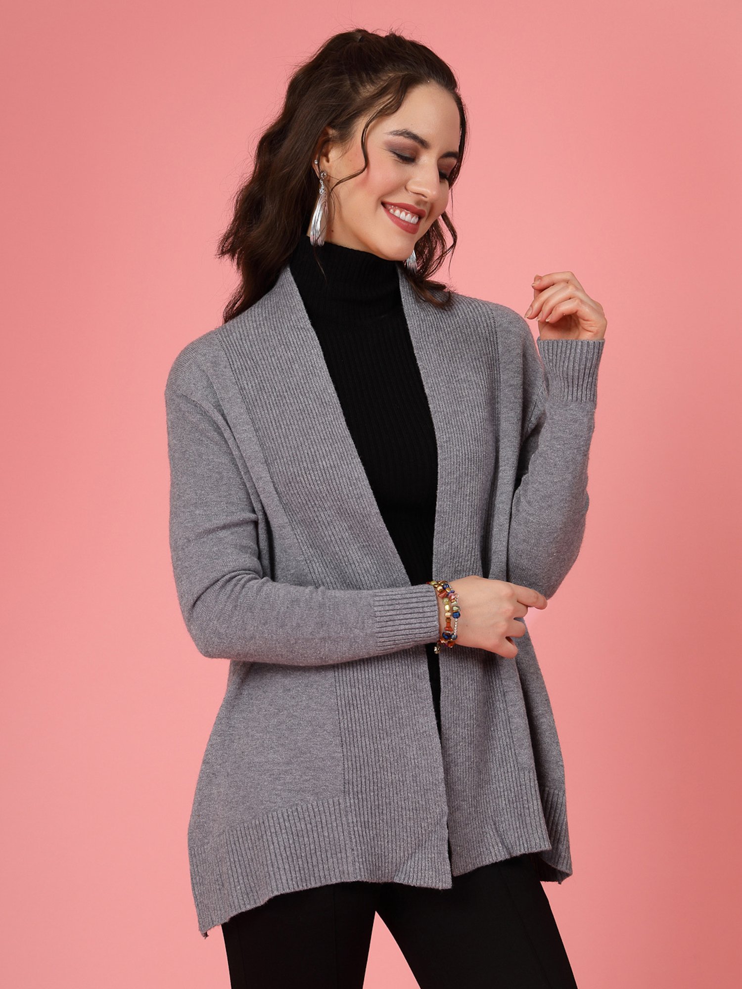 Mafadeny Grey Textured Shrug