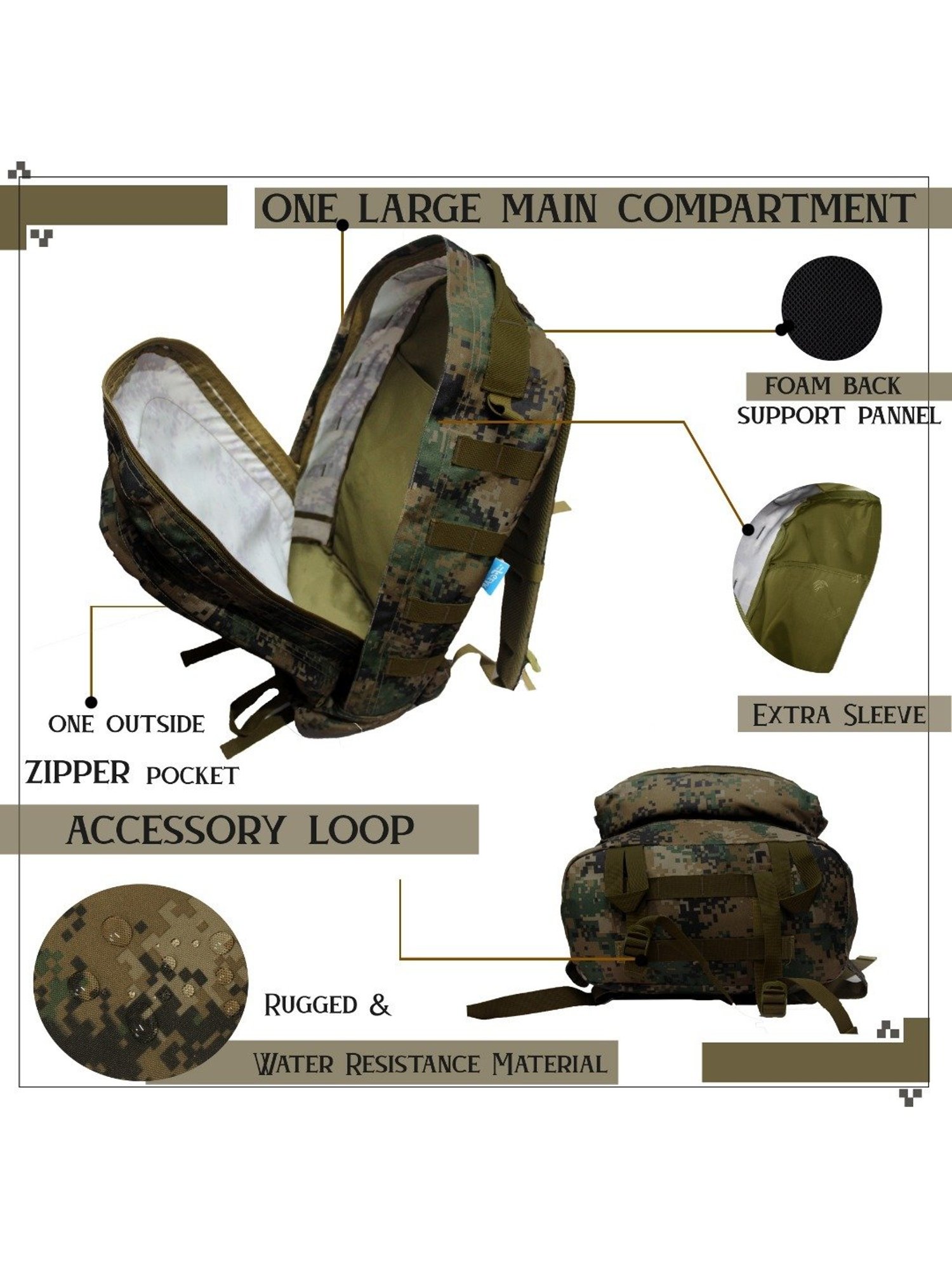 F Gear Tricoder 32 Ltrs Marpat Khaki Camo Medium Backpack