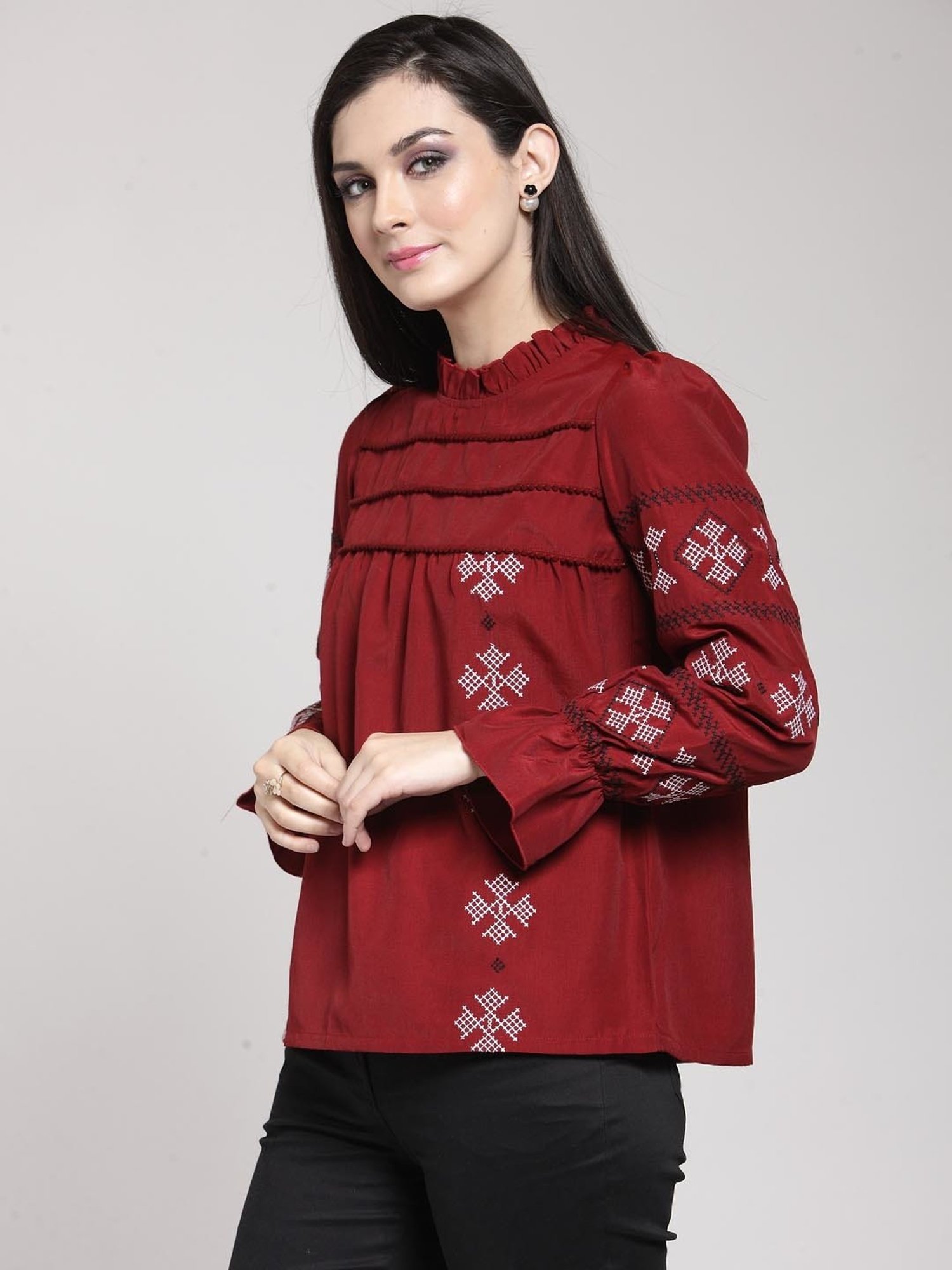 Melon by PlusS Red Embroidered Top