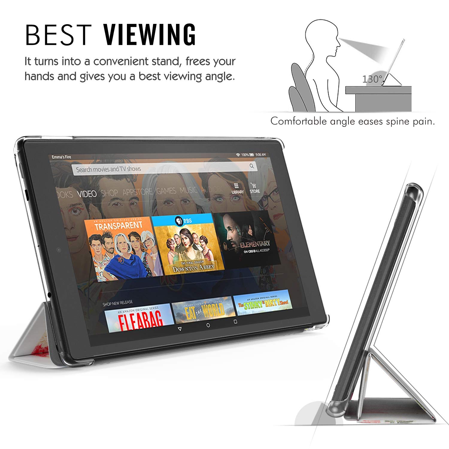 MoKo Case Fits All-New Fire HD 10 (7th Generation and 9th Generation, 2017 and 2019 Release), Smart Shell Stand Cover with Translucent Frosted Back for Fire HD 10.1 Inch - Flowers Blossom