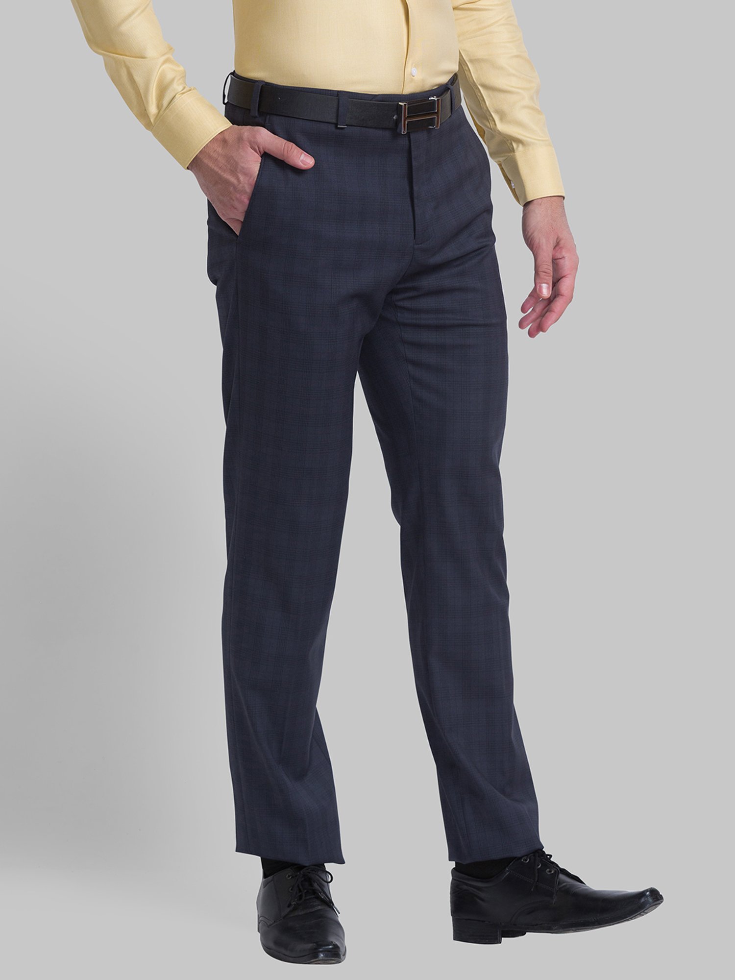 Raymond Grey Regular Fit Checks Trousers