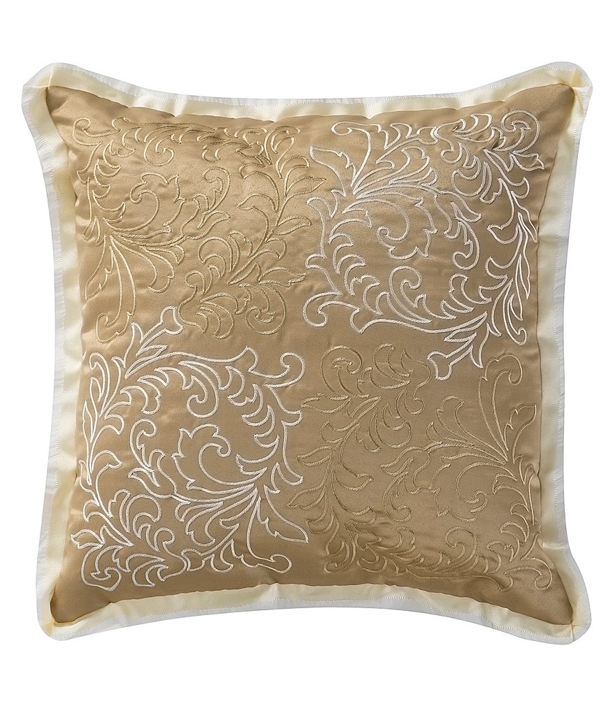 Waterford Ansonia Ribbon-Trimmed Scroll-Embroidered Square Pillow