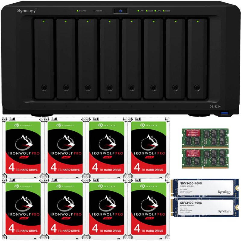 Synology DS1821+ DiskStation with 32GB RAM and 96TB (8 x 12TB) of Seagate Ironwolf PRO NAS Drives and 800GB (2x400GB) NVME Cache Fully Assembled and Tested By CustomTechSales
