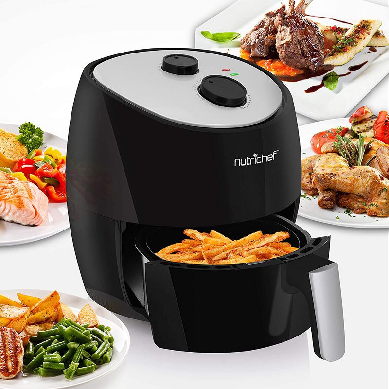 NutriChef PKAIRFR22 Kitchen Countertop Electric Air Fryer Oven Cooker with 3 Quart Cooking Basket and Automatic Shut off for Oil Free Healthier Food