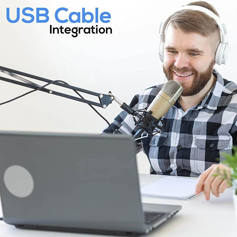 PRO Suspension Boom Adjustable Compact USB Microphone Arm Stand, Durable Steel for Radio Broadcasting, Voice-Over Sound Studio, Stages, and TV Stations- PMKSHUSB04.5, Black