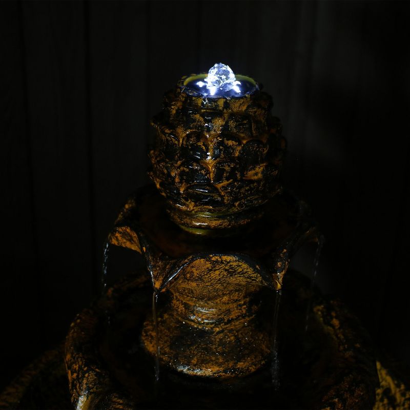 Sunnydaze Outdoor Solar Powered Ornate Elegance Tiered Water Fountain with Battery Backup and LED Light - 41" - Rustic Finish