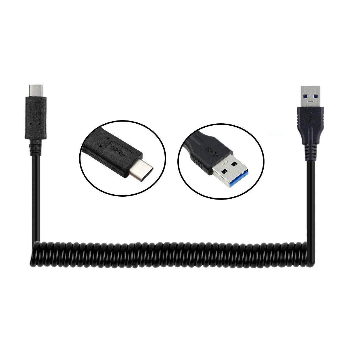 Standard USB 3.0 Type A Male to USB 3.1 Type C USB-C Male Stretch Data Cable for Phone Tablet Black 1m