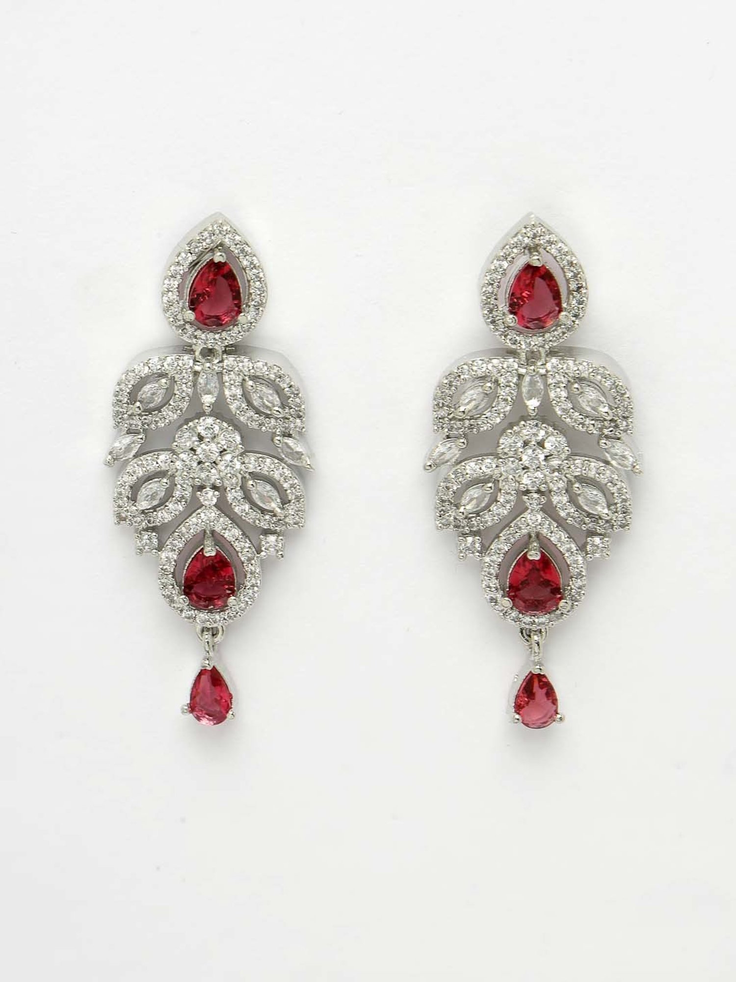 NVR Silver Plated Maroon CZ Stone Handcrafted Jewellery Set For Women