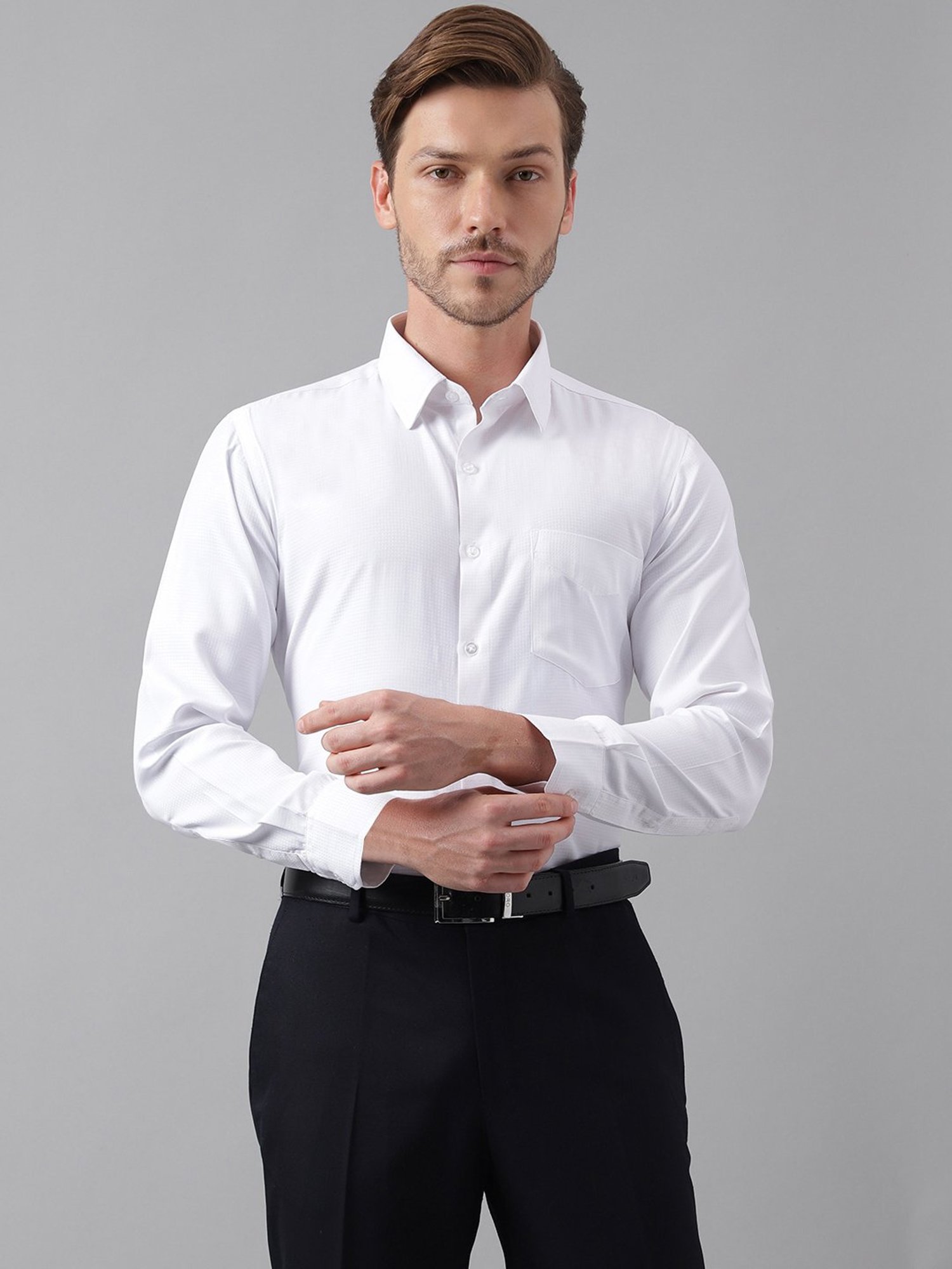 English Navy White Slim Fit Self Design Shirt