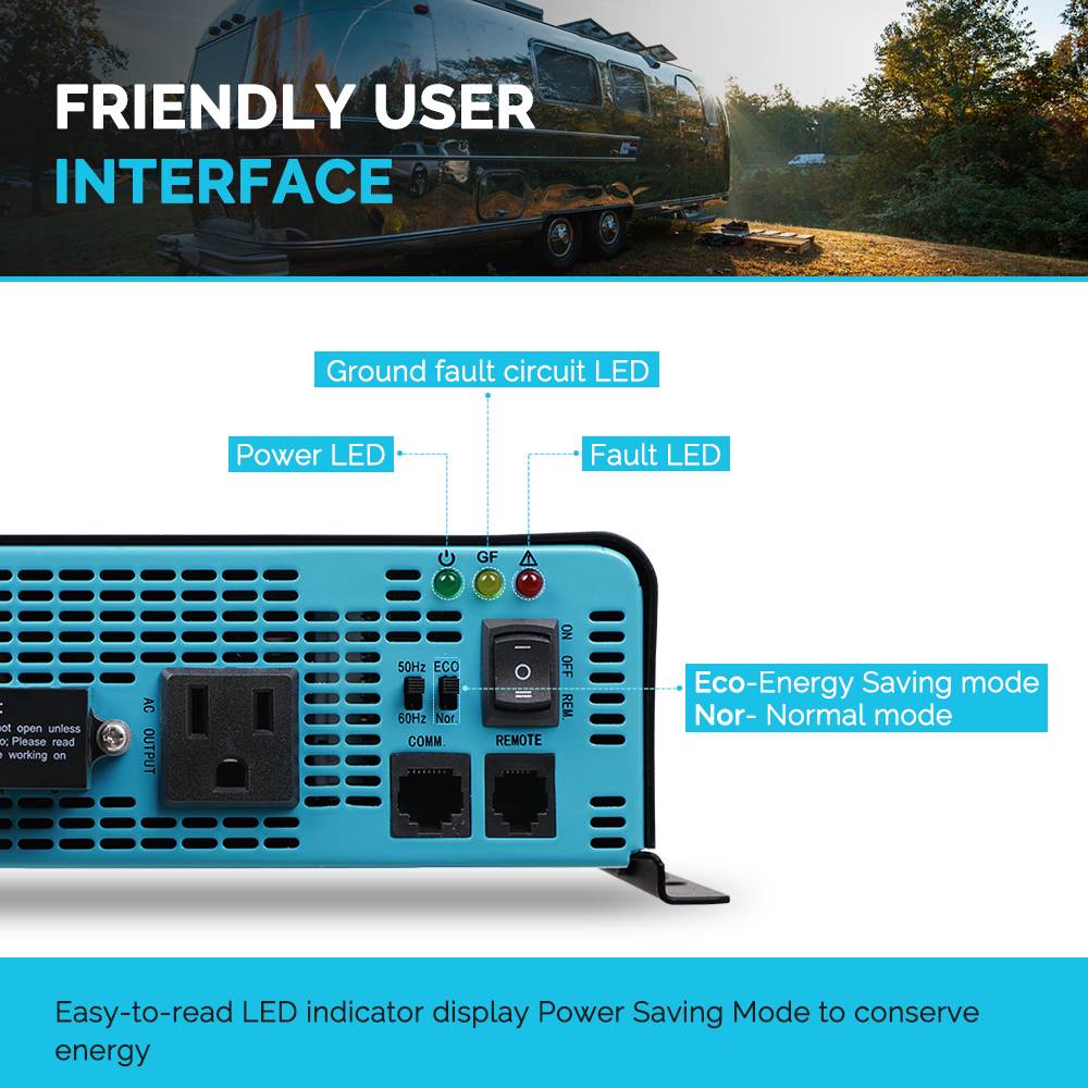 Renogy 1000W 12V Pure Sine Wave Inverter With Power Saving Mode