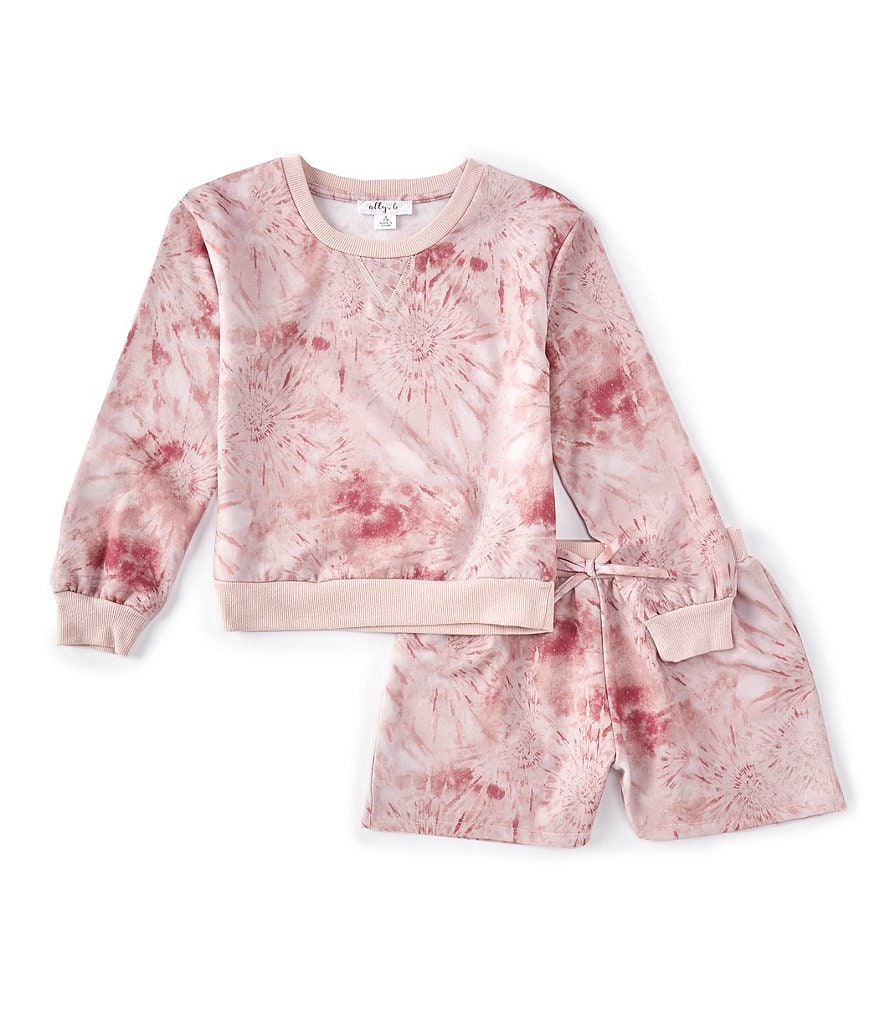 Ally B Big Girls 7-16 Long-Sleeve Tie-Dye Sweatshirt & Shorts Matching Set
