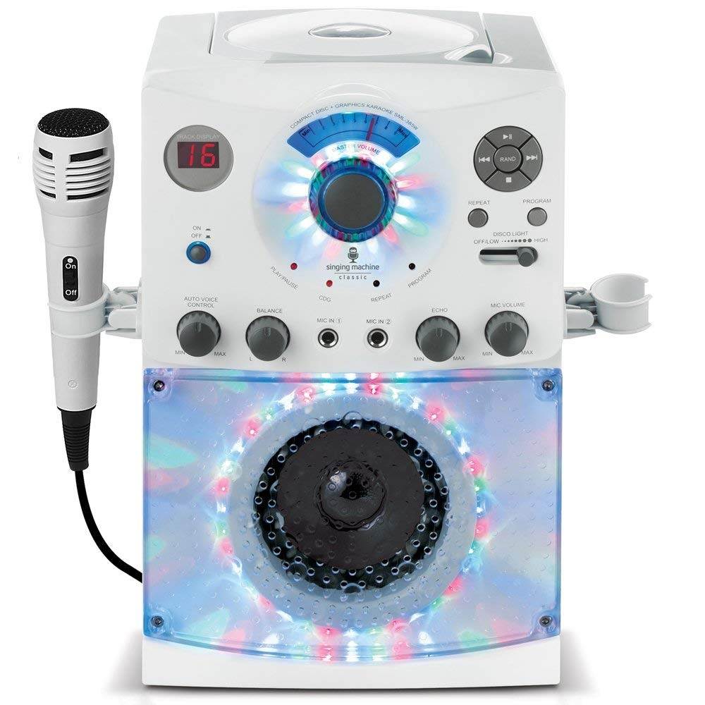 Singing Machine Top Loading CD-G Karaoke System w/ Sound & Disco Lights, White