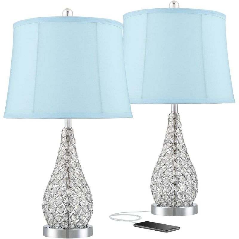 360 Lighting Sergio Chrome Blue Softback Shade USB Accent Table Lamps