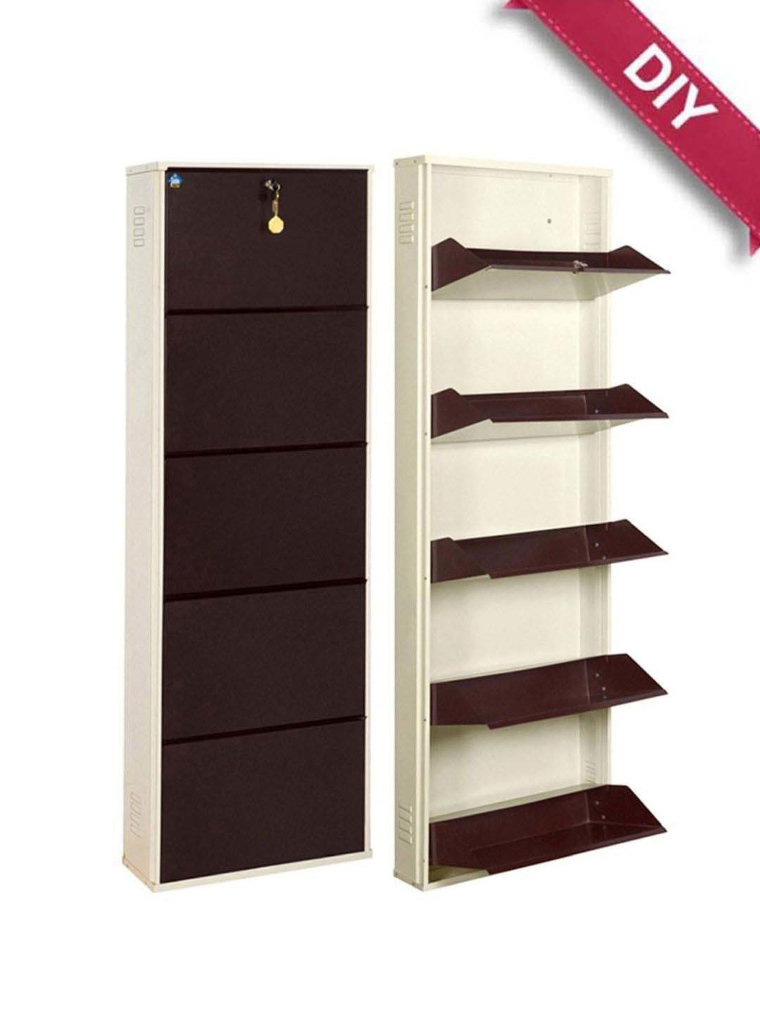 Delite Kom Metal Shoe Rack - 20" 5 Shelf, Ivory Coffee, PowderCoat, Wall Mount, DIY