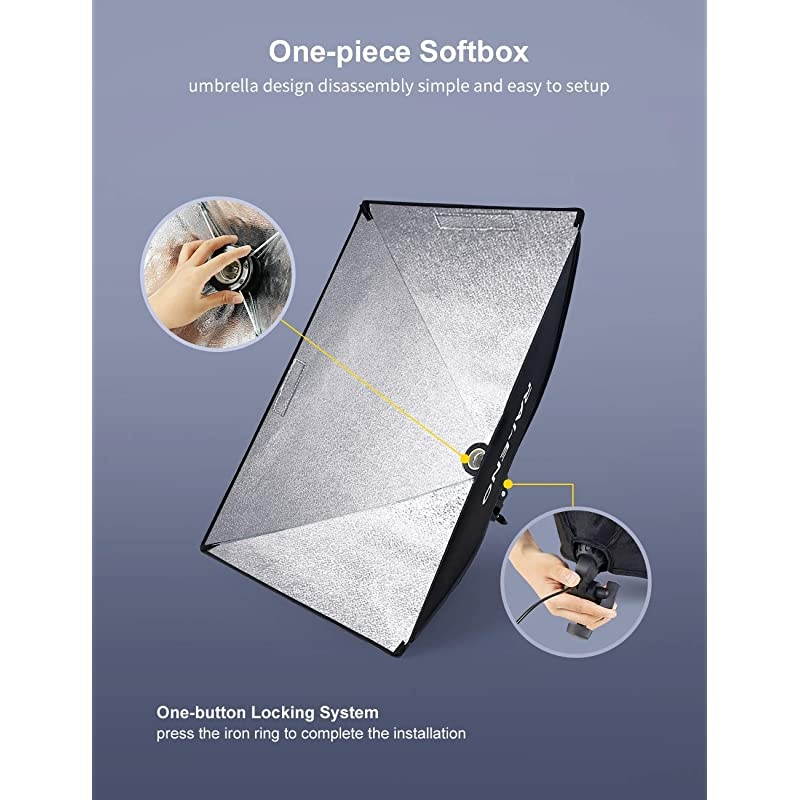 800W Softbox Lighting Kit 2X20X28 inch Professional Photography Continuous Lighting Equipment with 2 x 85W E27 Socket 5500K Bulbs for Portraits and Product Shooting