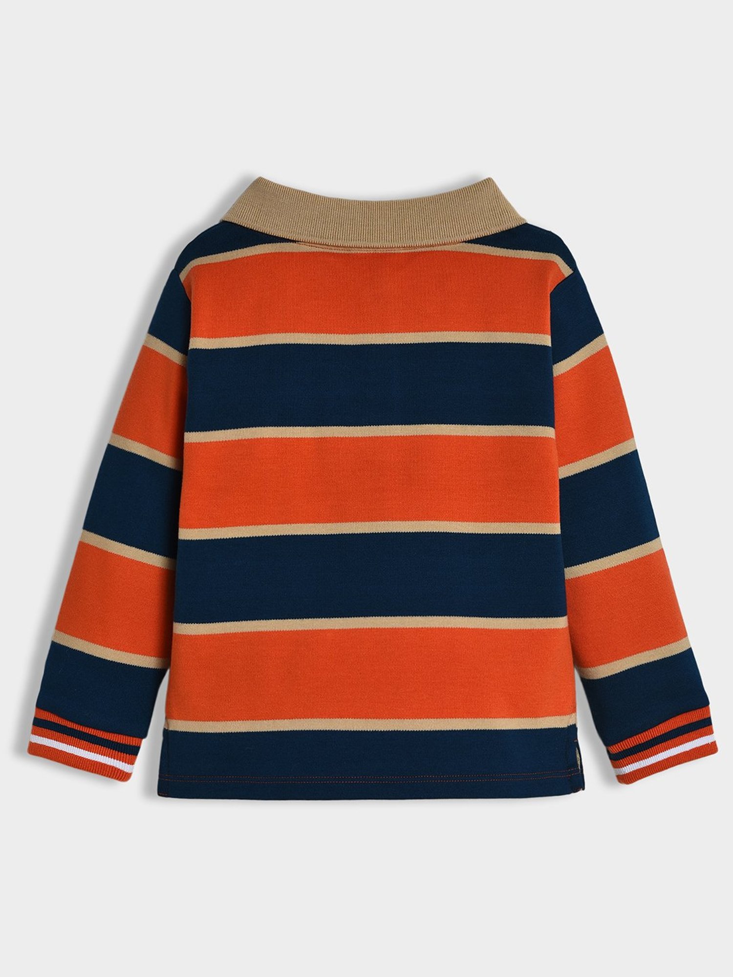 MiArcus Boys Navy & Orange Striped Full Sleeves Polo T-Shirt