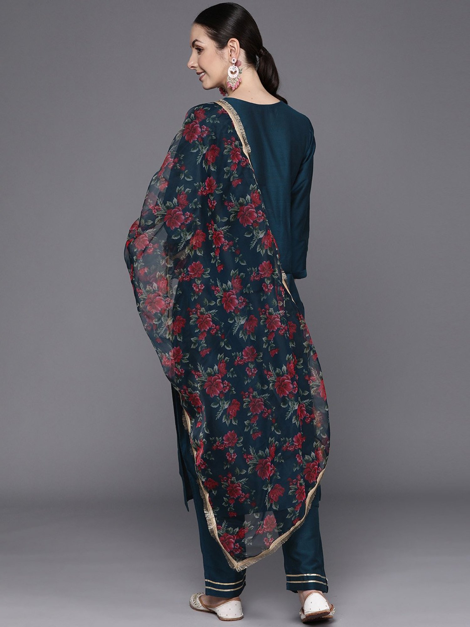 Indo Era Blue Embroidered Kurta Pant Set With Dupatta