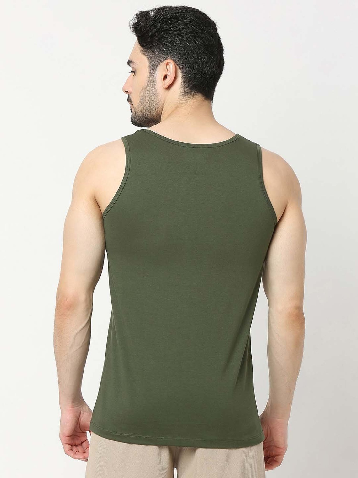 UnderJeans by Spykar Olive Regular Fit Printed Cotton Vest