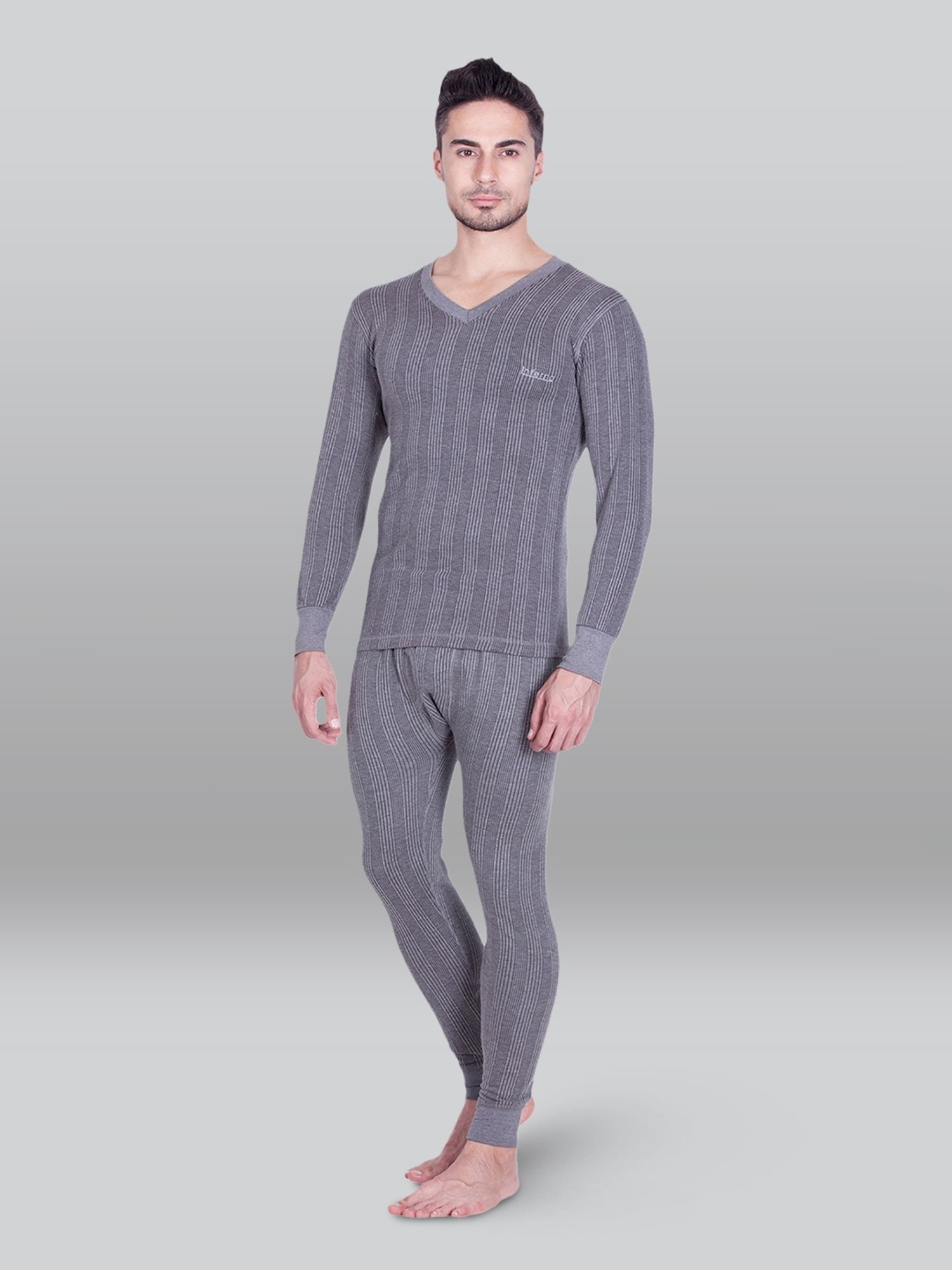 LUX Inferno Charcoal Skinny Fit Striped Thermal Top - Pack of 2