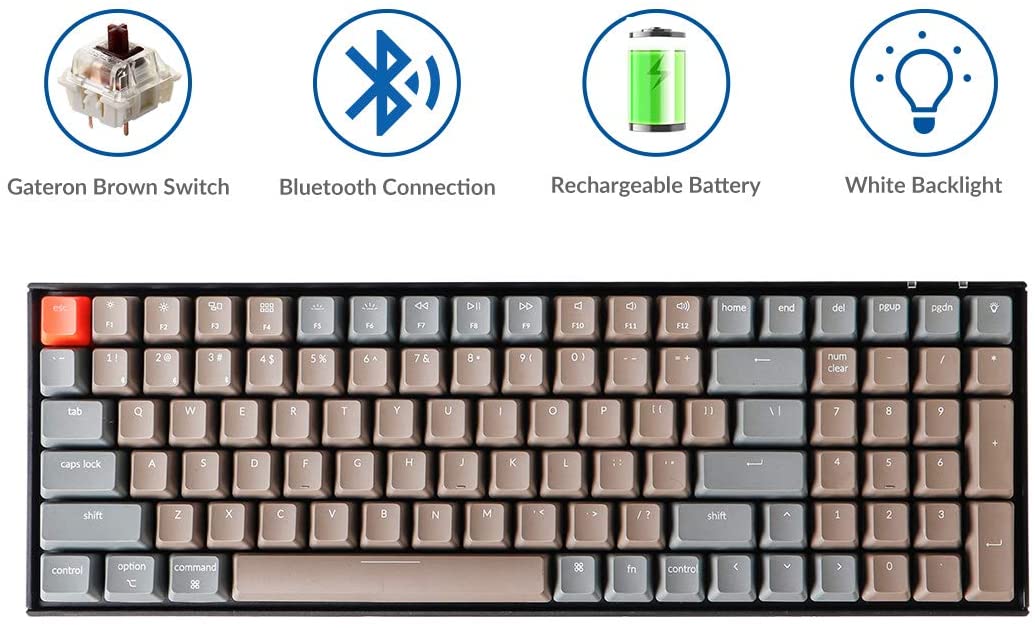 Keychron K4 Wireless Bluetooth/USB Wired Gaming Mechanical Keyboard, Compact 100 Keys RGB LED Backlit Gateron Red Switch N-Key Rollover, Aluminum Frame for Mac Windows