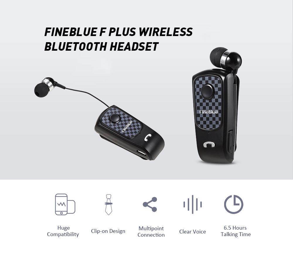 Fineblue F PLUS Wireless Clip-on Bluetooth V4.0 / V4.1 Headset Headphone Hands-free Supports for IOS and Android System - White