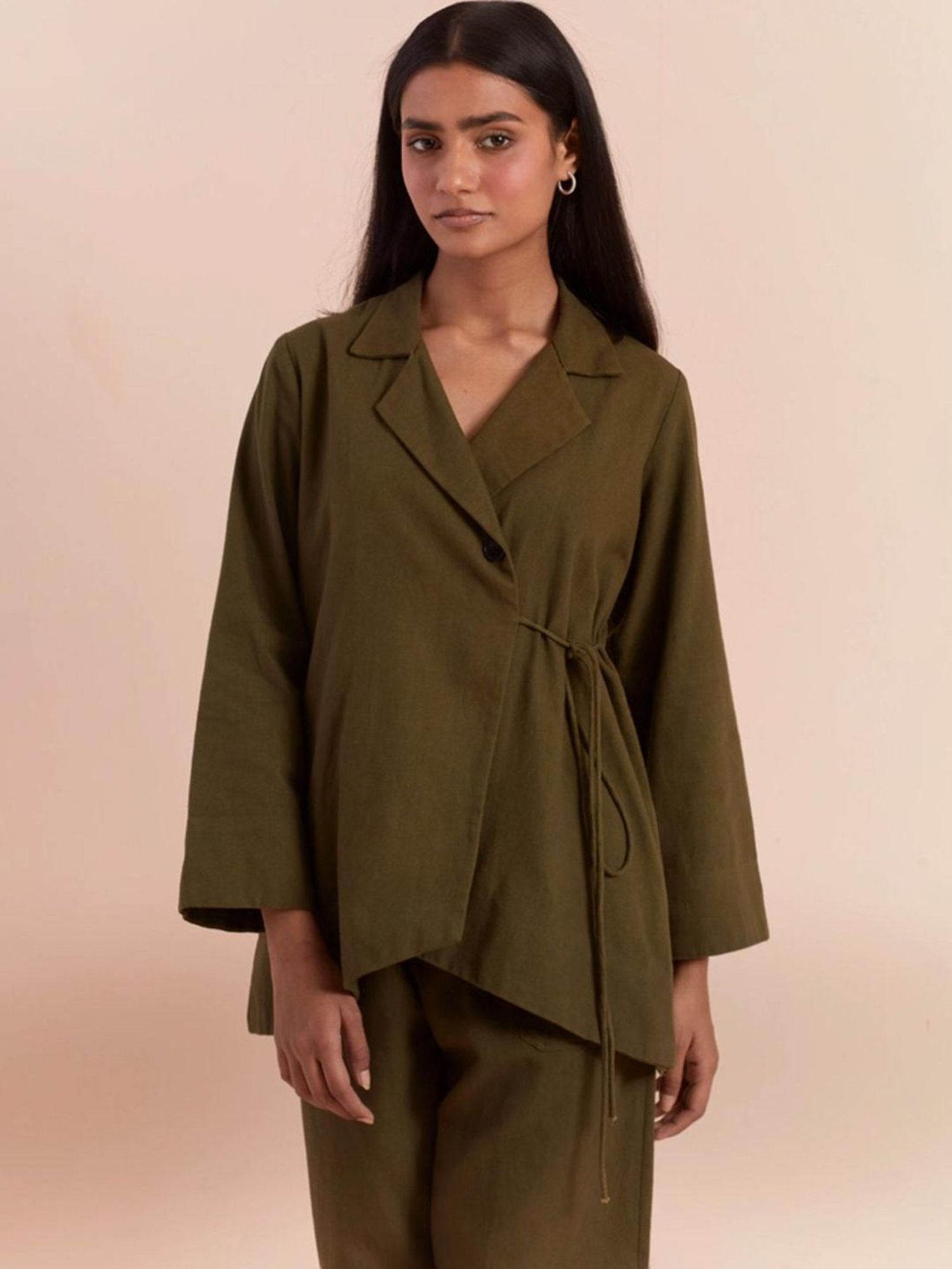 Priya Chaudhary Olive Yasha Twill Cotton Top With Pants - Set Of 2