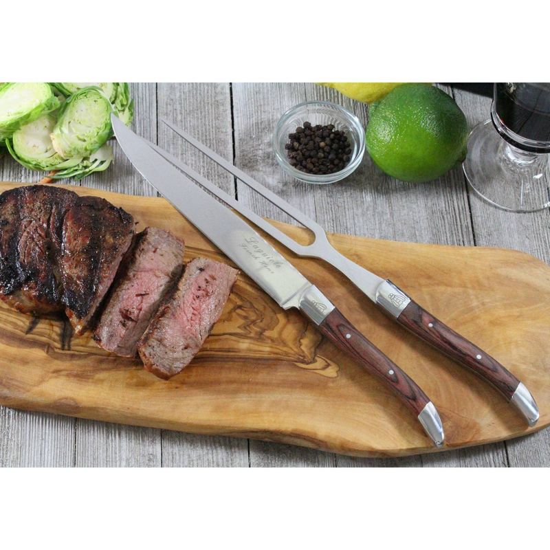 2pc Stainless Steel Laquiole Pakkawood Carving Set Brown - French Home