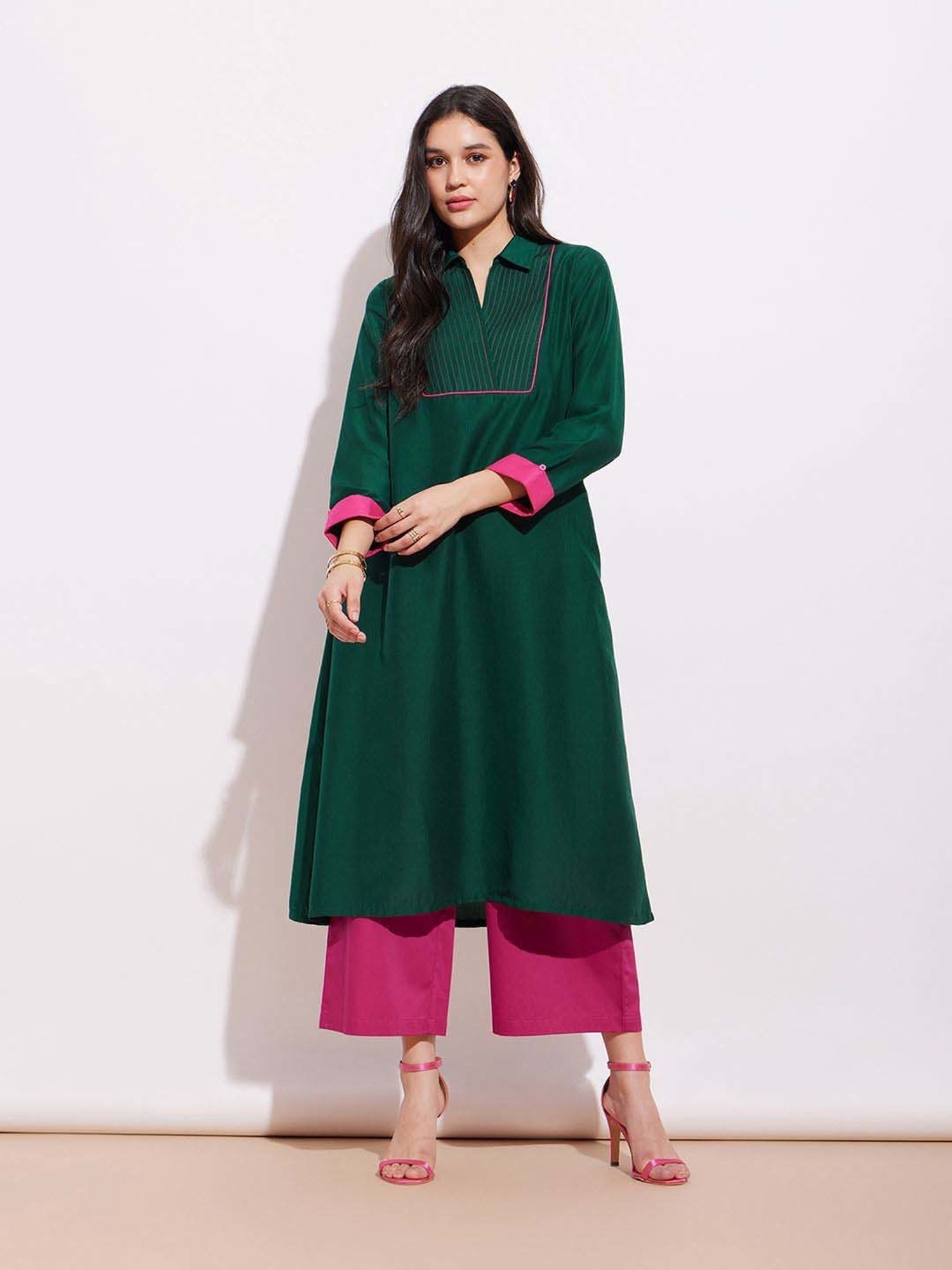 Pink Fort Green Straight Kurta