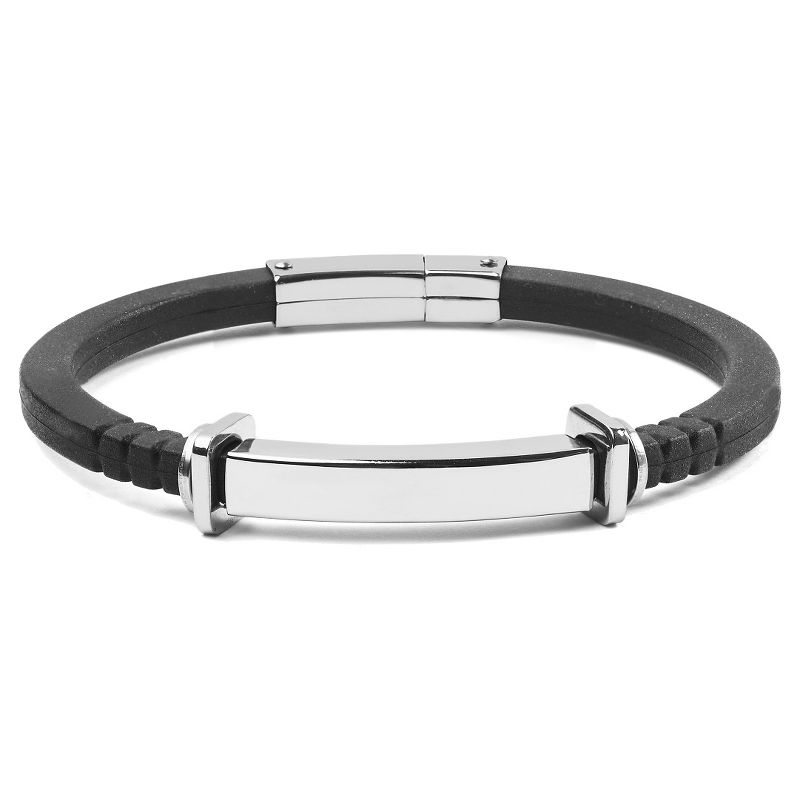 Men's West Coast Jewelry Stainless Steel and Black Rubber ID Bracelet
