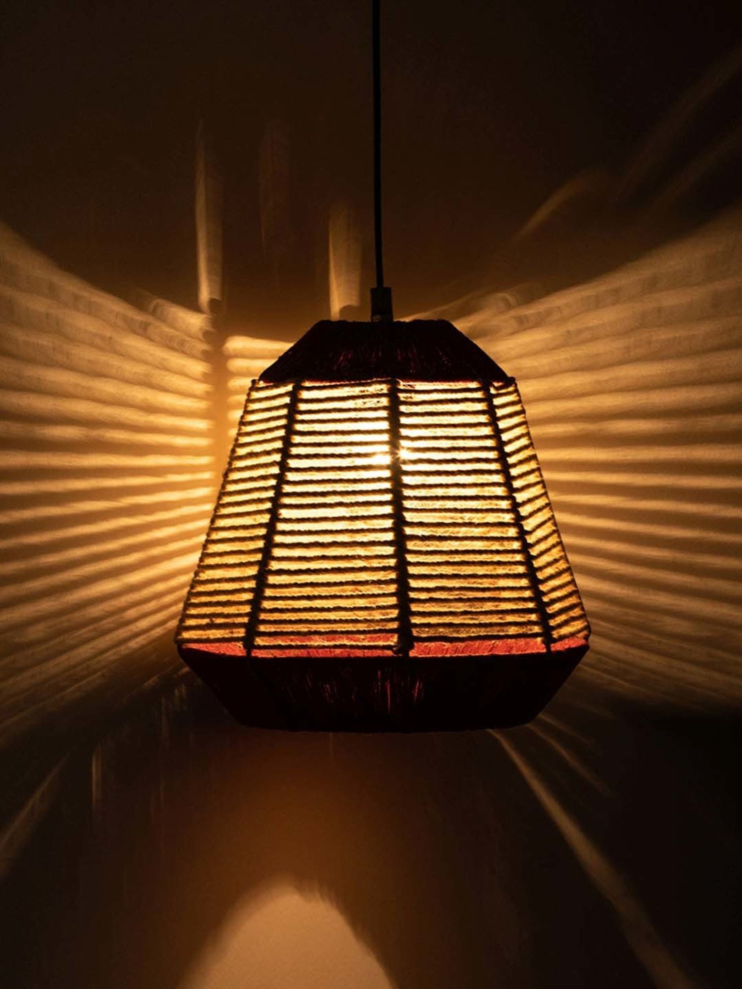 ExclusiveLane Fluorescence Maroon Jute Handwoven Hanging Pendant Lamp