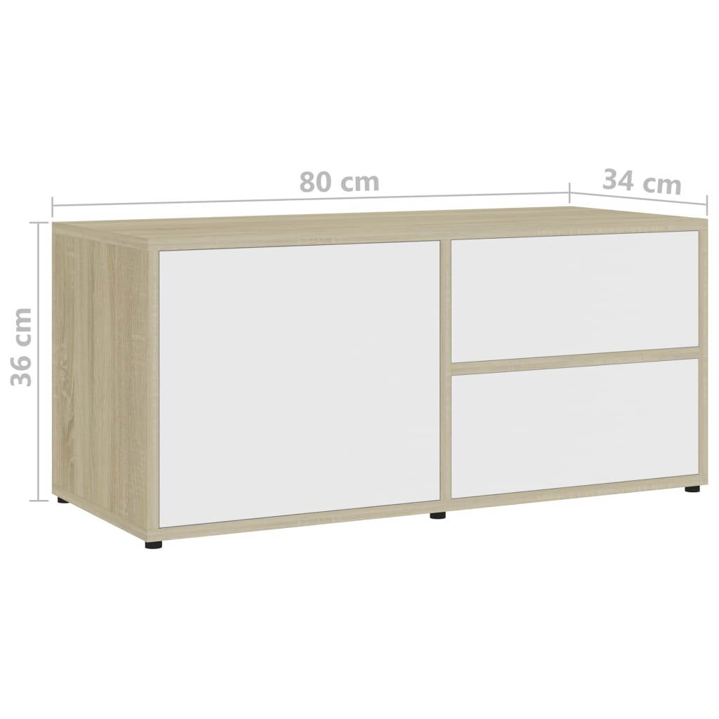 vidaXL TV Cabinet White and Color Sonoma Oak MDF board Stand Storage Cabinet