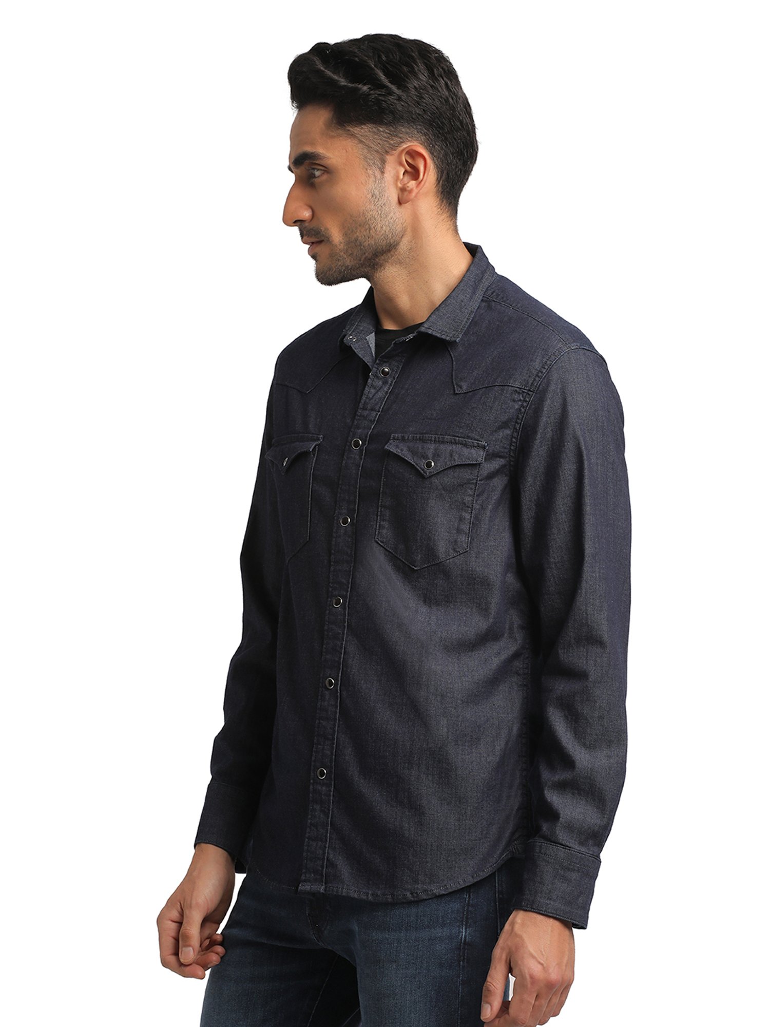 EVERBLUE Dark Blue Regular Fit Shirt