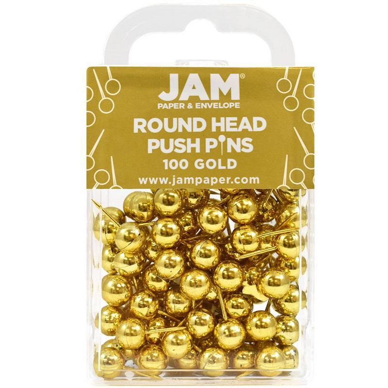 JAM Paper 100pk Colorful Round Head Push Pins - Gold