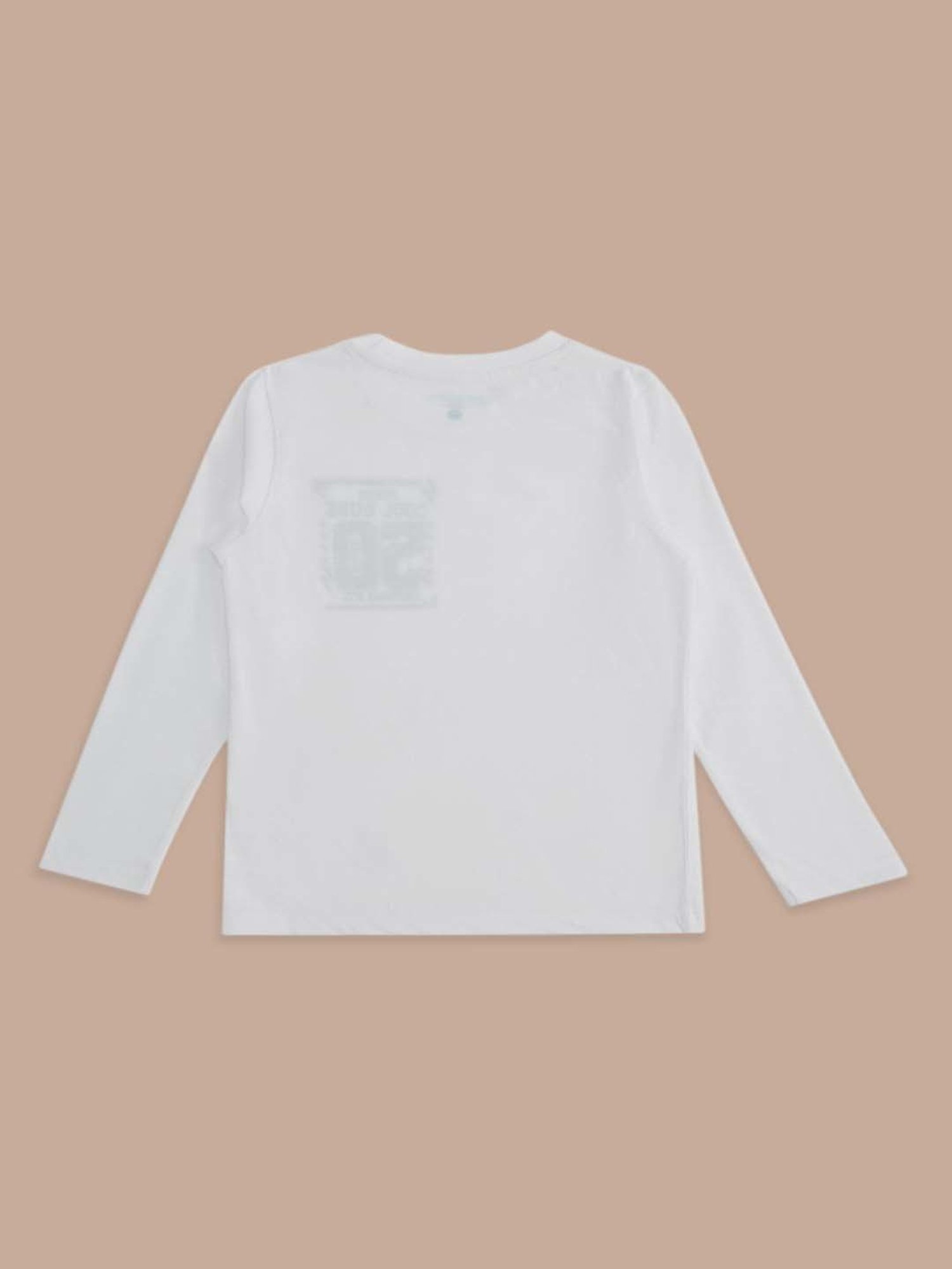 Pantaloons Baby Boys White & Blue Cotton Printed Full Sleeves T-Shirt