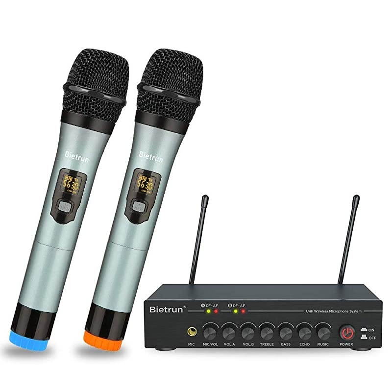Microphone with Echo Treble BassBluetooth 160 ft Range UHF Metal Dual Handheld Dynamic Mic System 1814Output for Singing Church Karaoke Dj Wedding PABT Speaker