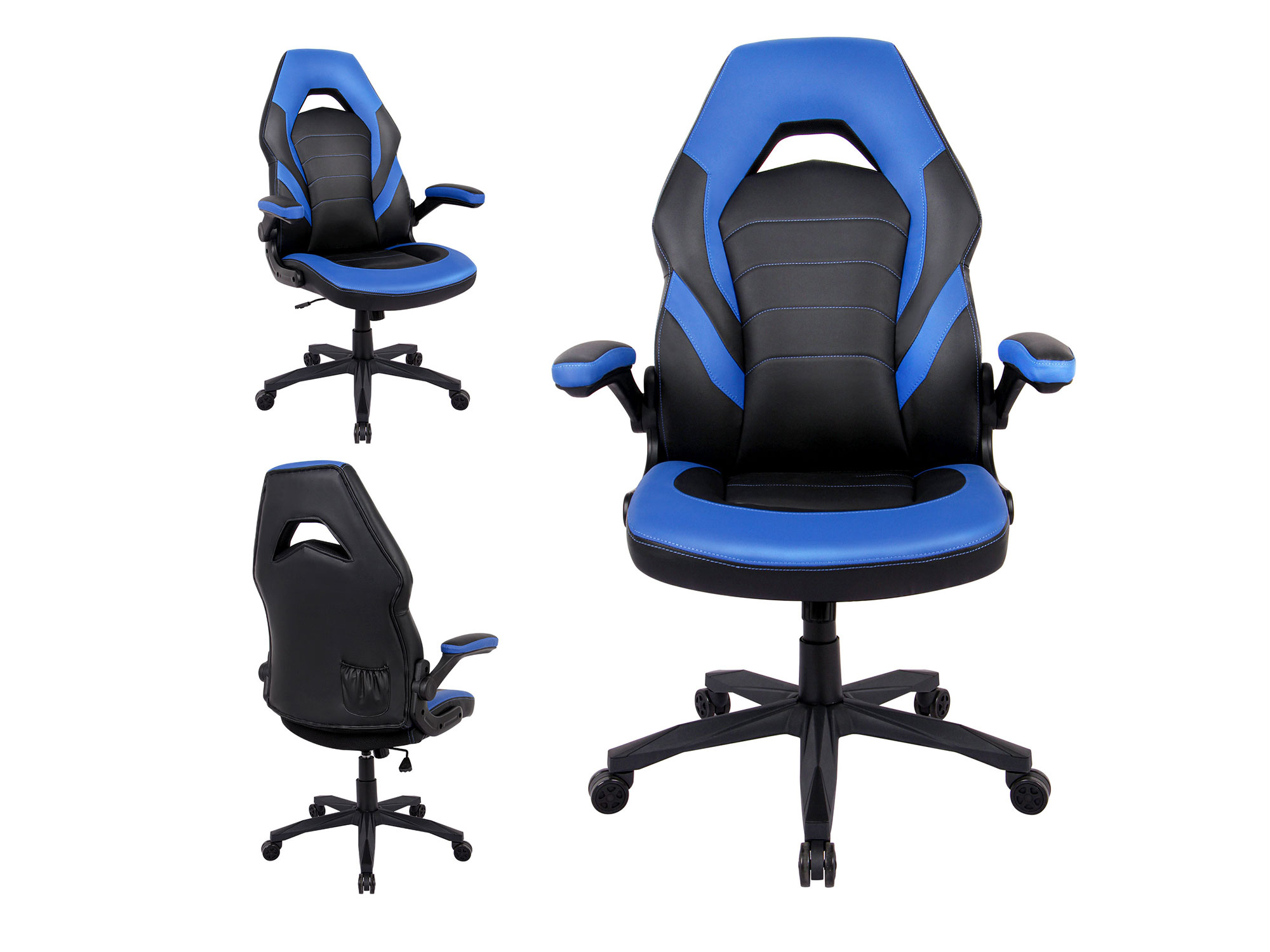 RIMIKING Bonded Leather Racing Ergonomic Gaming Chair Executive Computer Desk Office Chair with Height Adjustable 360&deg;Swivel Flip-up Arms Lumbar Support