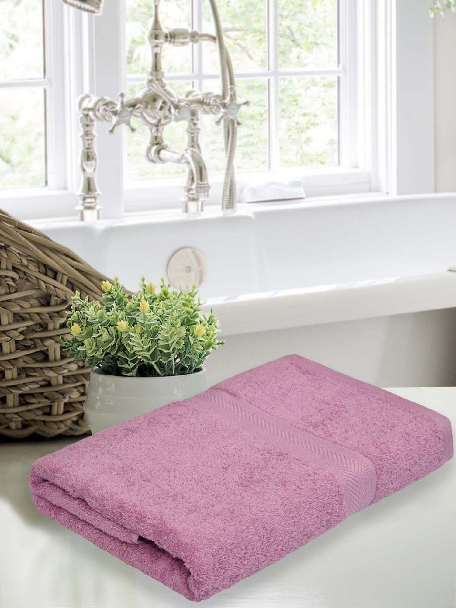 Haus & Kinder Self Pink & Lilac 500 GSM Cotton Bath Towel - Set of 2