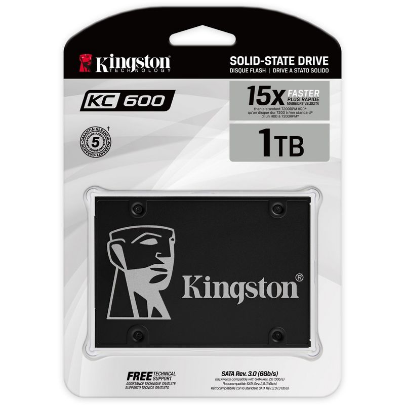 Kingston KC600 1 TB Solid State Drive - 2.5" Internal - SATA (SATA/600) - 3.5" Carrier - Desktop PC, Notebook Device Supported - 600 TB TBW